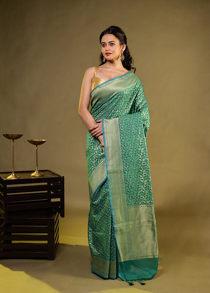 Green Kora Silk Saree With Blouse Piece