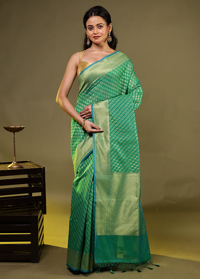 Green Kora Silk Saree With Blouse Piece