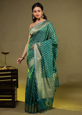 Green Kora Silk Saree With Blouse Piece