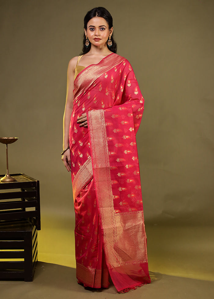 Pink Kora Silk Saree With Blouse Piece