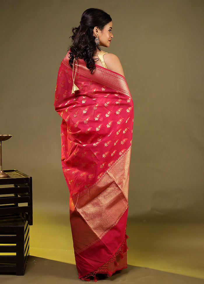 Pink Kora Silk Saree With Blouse Piece