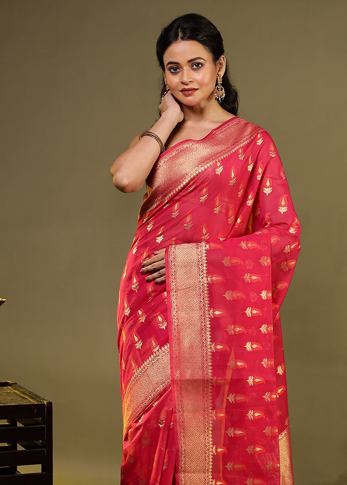 Pink Kora Silk Saree With Blouse Piece