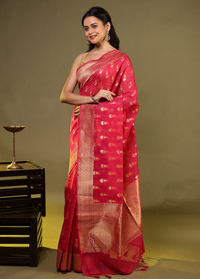 Pink Kora Silk Saree With Blouse Piece