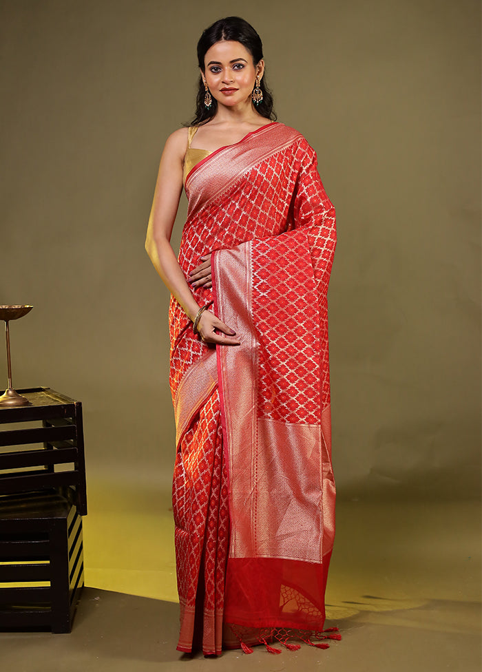 Red Kora Silk Saree With Blouse Piece