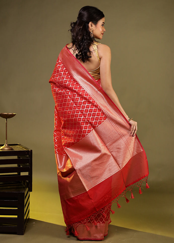 Red Kora Silk Saree With Blouse Piece