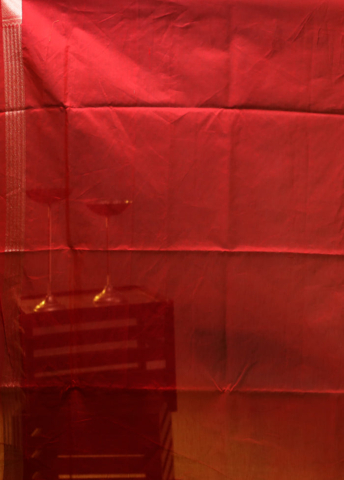 Red Kora Silk Saree With Blouse Piece