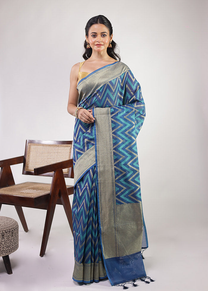 Blue Kora Silk Saree With Blouse Piece