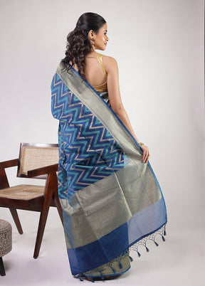 Blue Kora Silk Saree With Blouse Piece