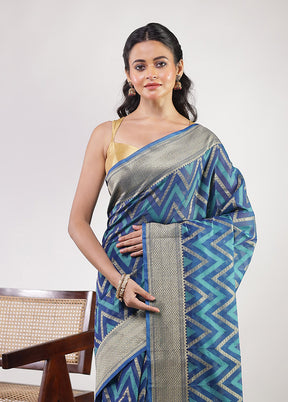 Blue Kora Silk Saree With Blouse Piece