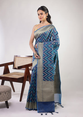 Blue Kora Silk Saree With Blouse Piece