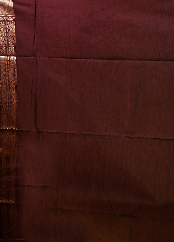 Maroon Kora Silk Saree With Blouse Piece