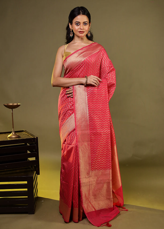 Pink Kora Silk Saree With Blouse Piece