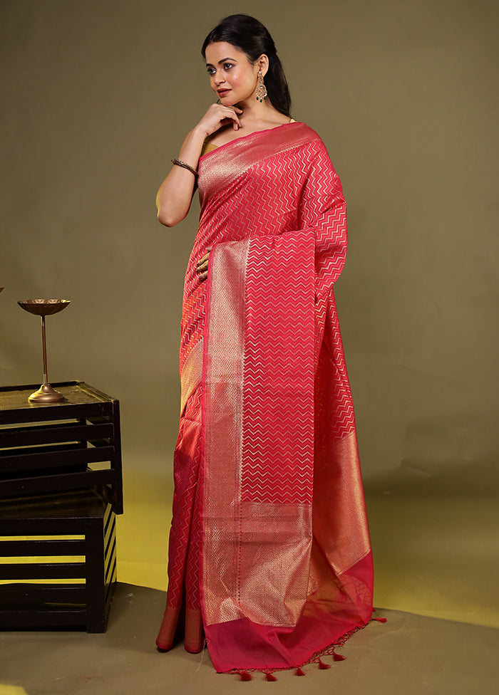 Pink Kora Silk Saree With Blouse Piece