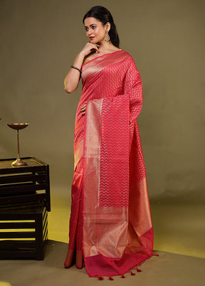 Pink Kora Silk Saree With Blouse Piece