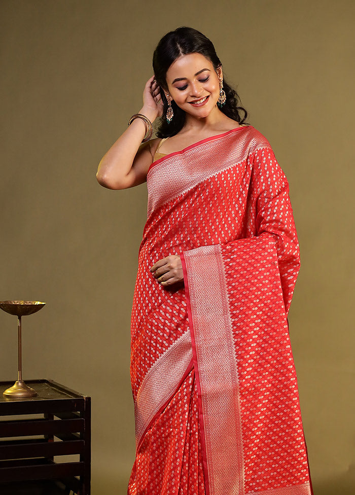 Red Kora Silk Saree With Blouse Piece