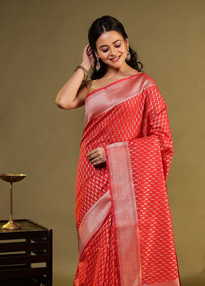 Red Kora Silk Saree With Blouse Piece
