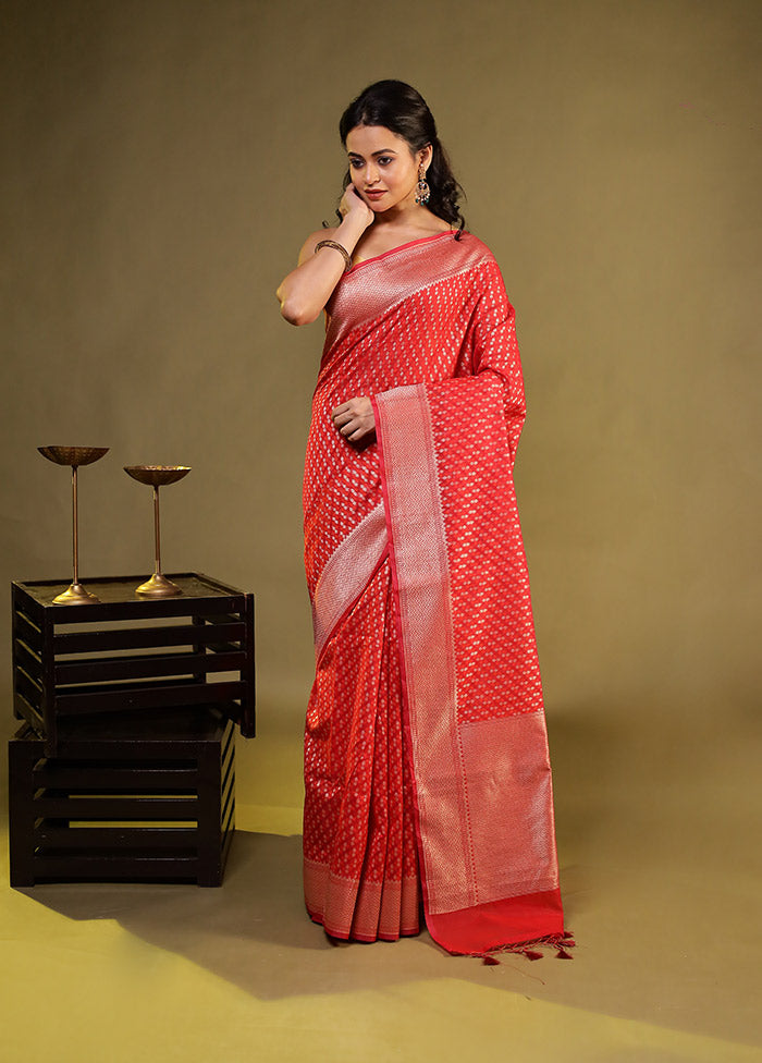 Red Kora Silk Saree With Blouse Piece