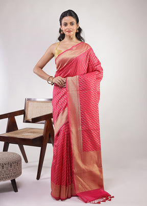 Pink Kora Silk Saree With Blouse Piece