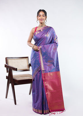 Purple Kanjivaram Silk Saree With Blouse Piece