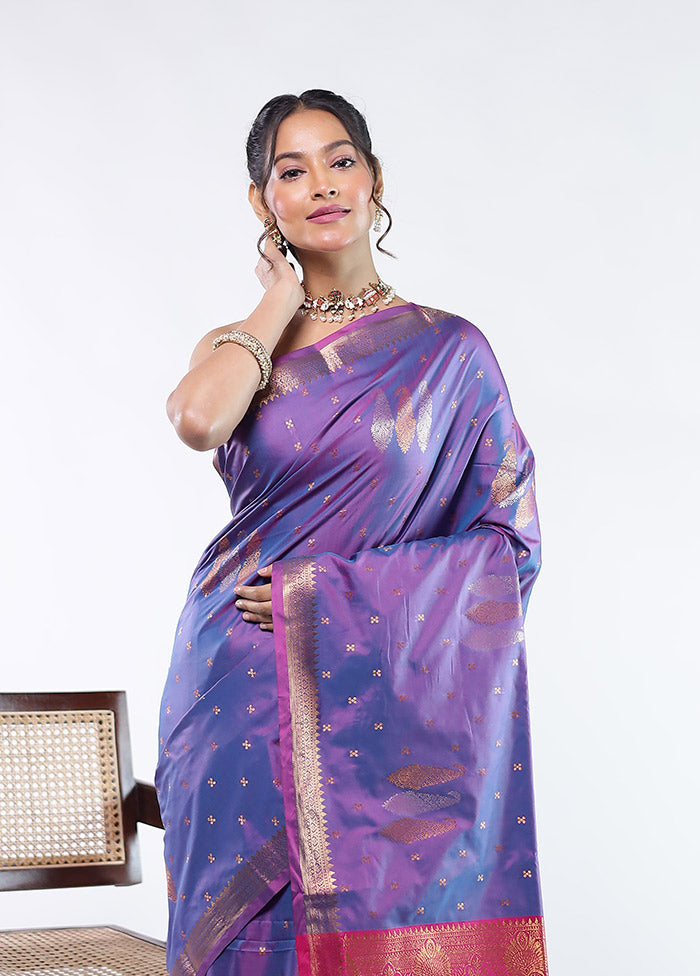 Purple Kanjivaram Silk Saree With Blouse Piece
