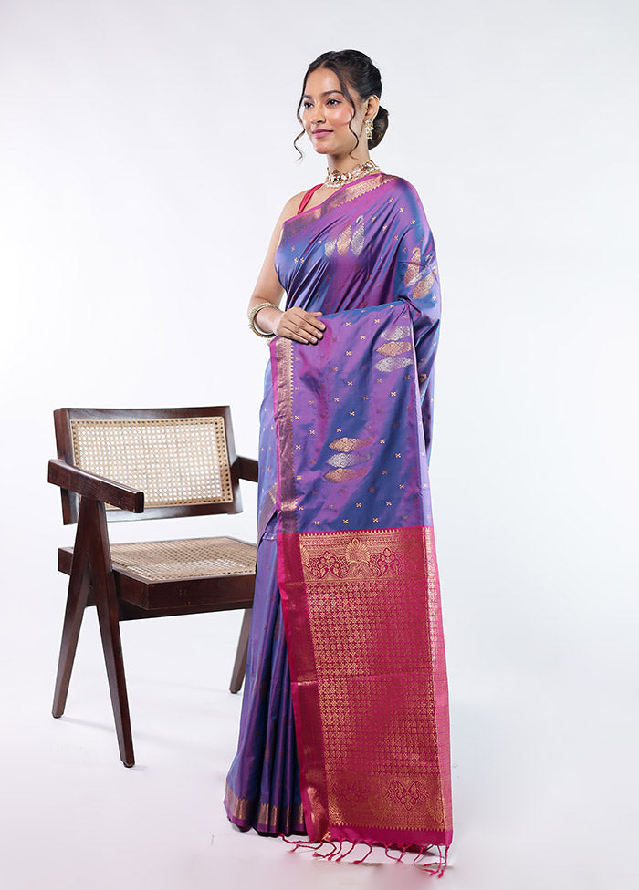 Purple Kanjivaram Silk Saree With Blouse Piece