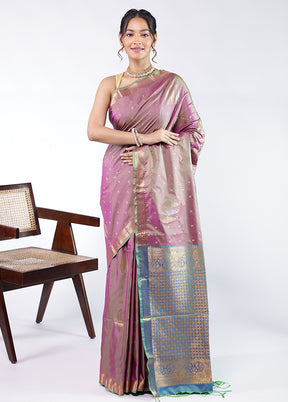 Purple Kanjivaram Silk Saree With Blouse Piece