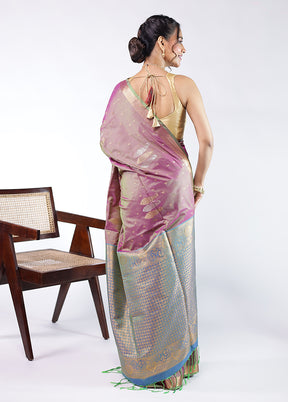 Purple Kanjivaram Silk Saree With Blouse Piece
