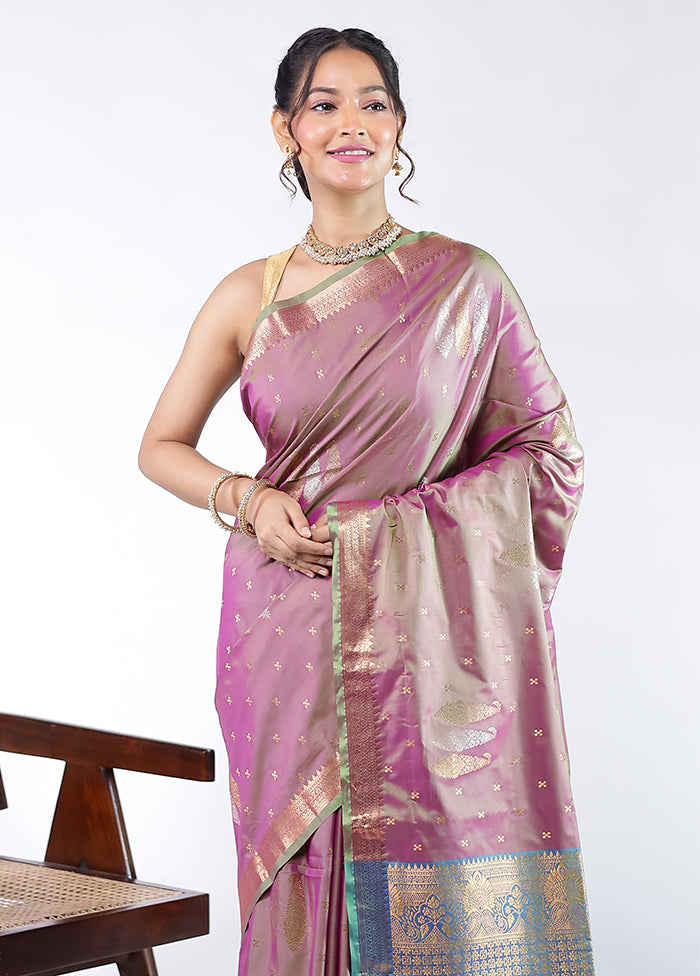Purple Kanjivaram Silk Saree With Blouse Piece
