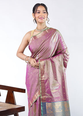 Purple Kanjivaram Silk Saree With Blouse Piece
