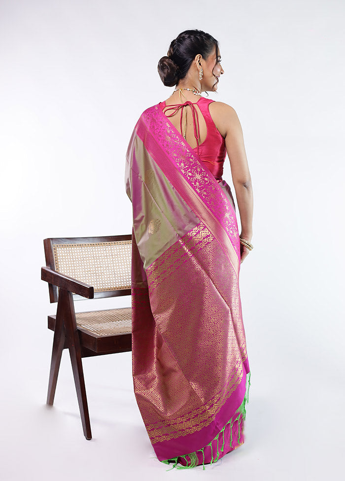 Pink Kanjivaram Silk Saree With Blouse Piece