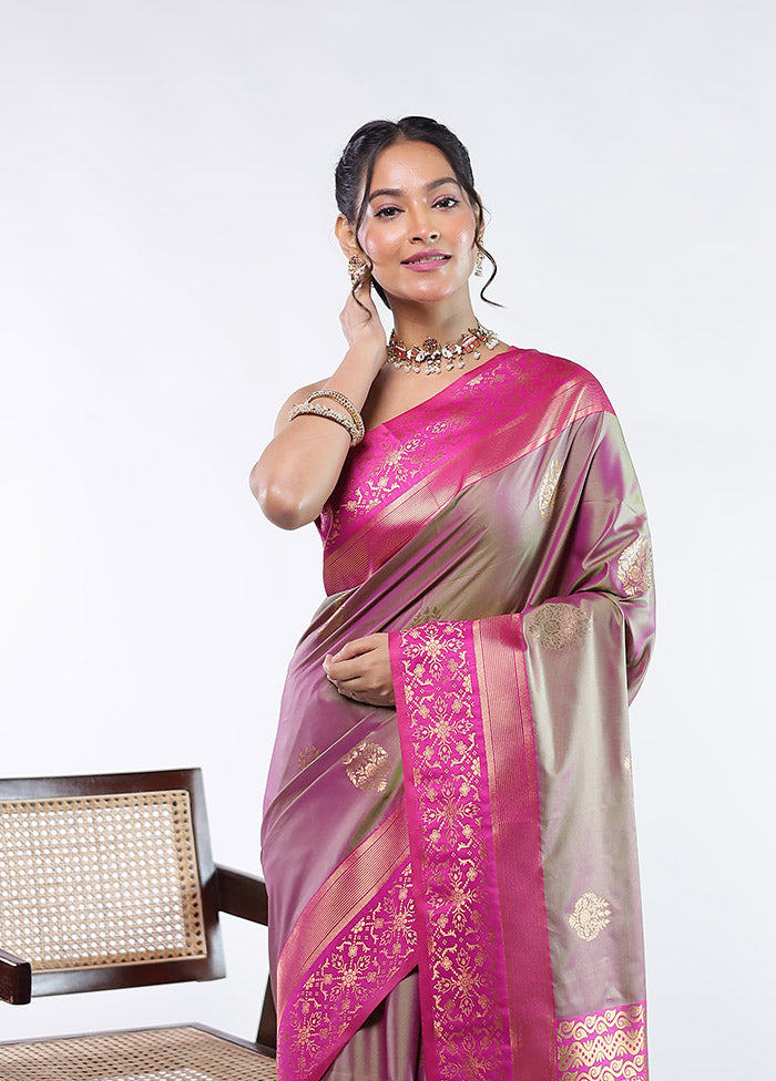 Pink Kanjivaram Silk Saree With Blouse Piece