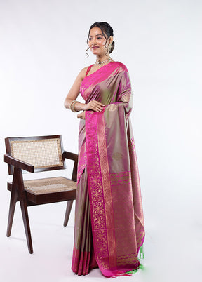 Pink Kanjivaram Silk Saree With Blouse Piece