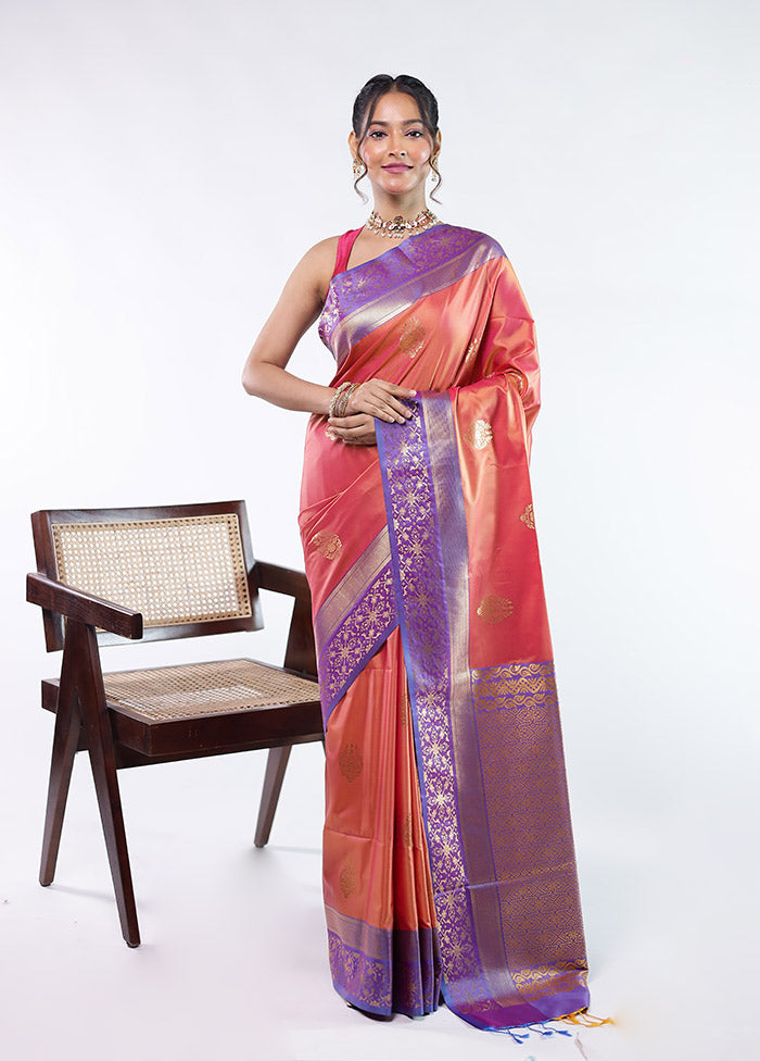 Orange Kanjivaram Silk Saree With Blouse Piece