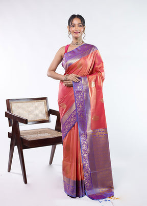 Orange Kanjivaram Silk Saree With Blouse Piece