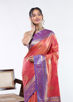 Orange Kanjivaram Silk Saree With Blouse Piece