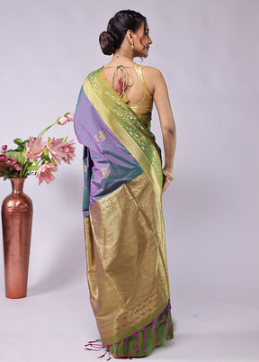 Purple Kanjivaram Silk Saree With Blouse Piece