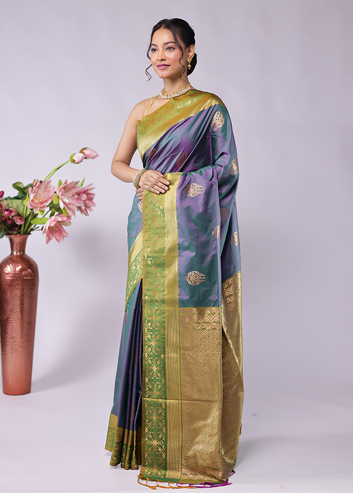 Purple Kanjivaram Silk Saree With Blouse Piece