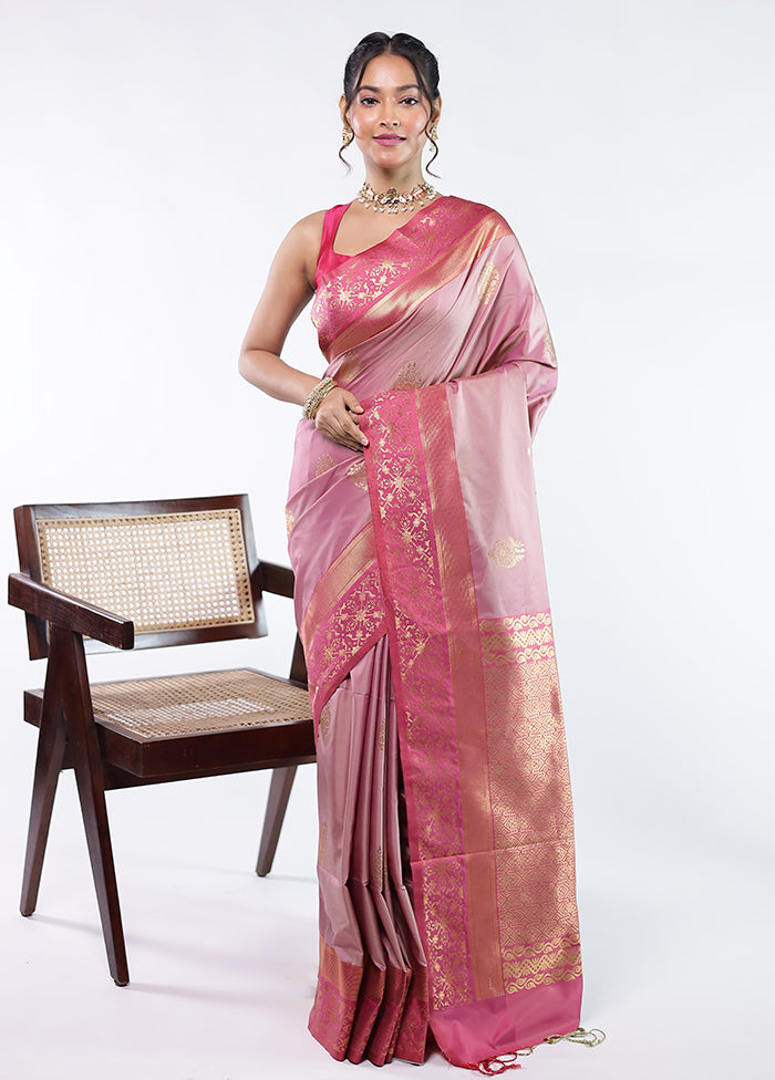 Pink Kanjivaram Silk Saree With Blouse Piece