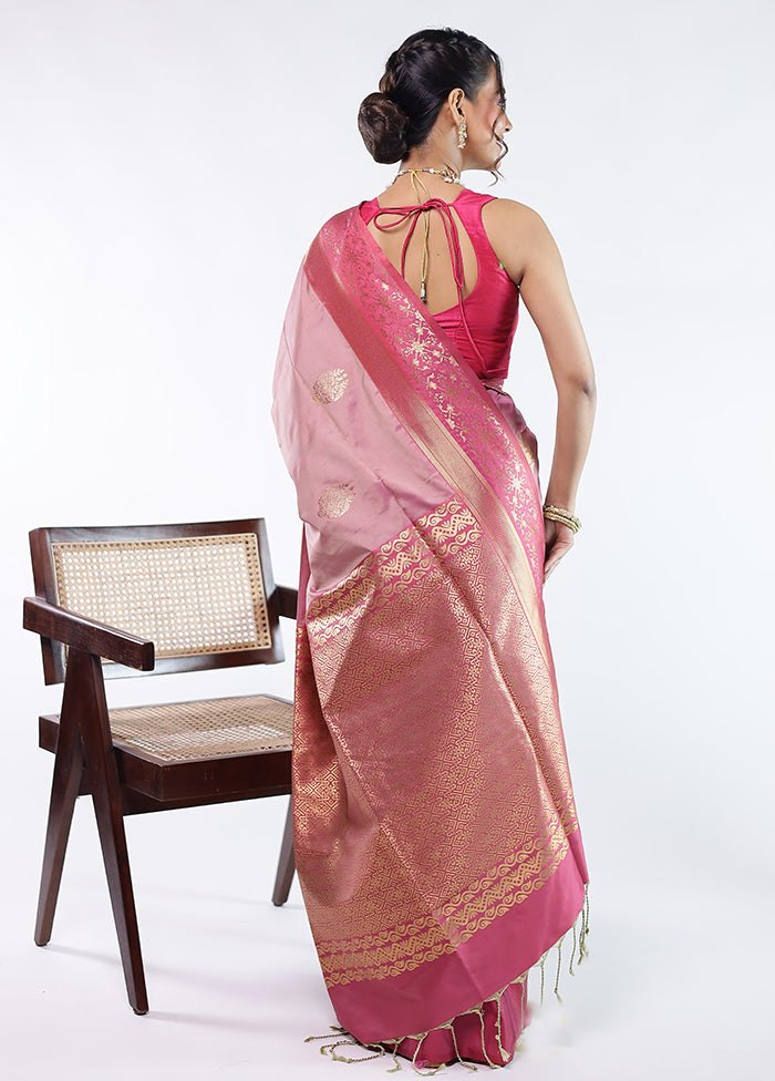 Pink Kanjivaram Silk Saree With Blouse Piece
