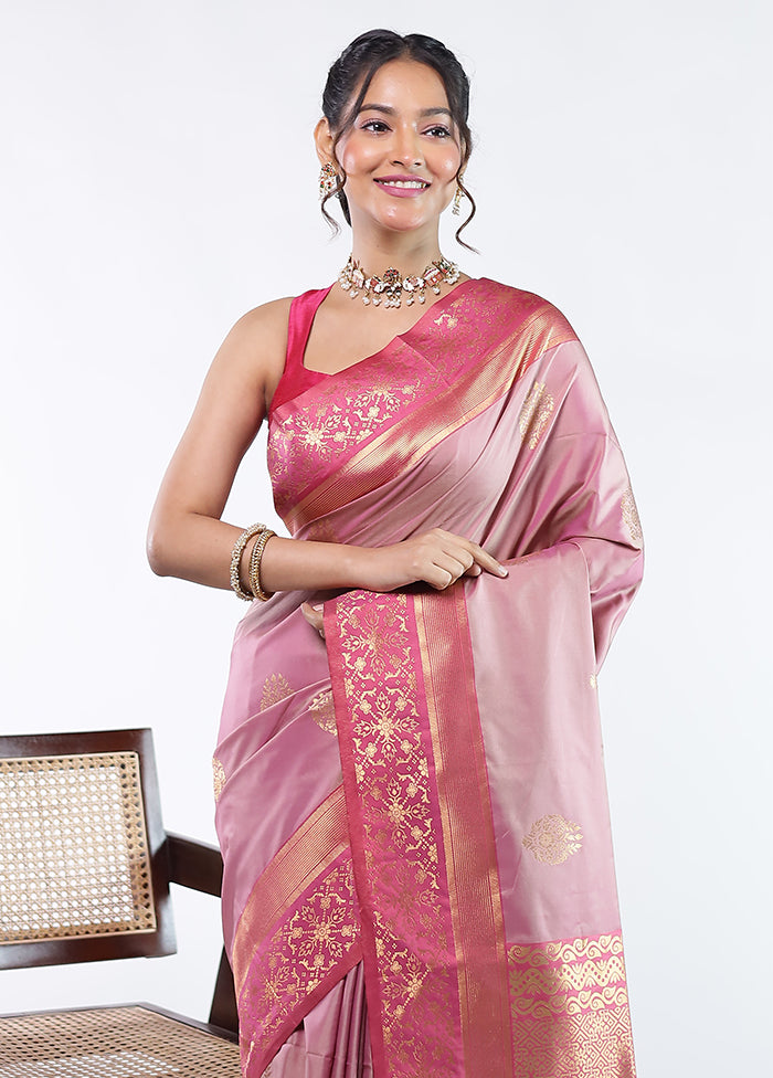 Pink Kanjivaram Silk Saree With Blouse Piece