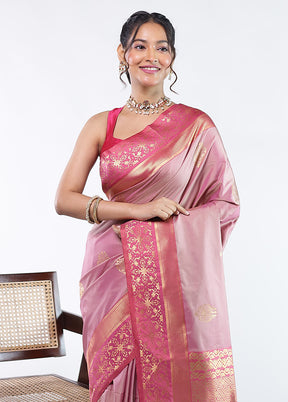 Pink Kanjivaram Silk Saree With Blouse Piece