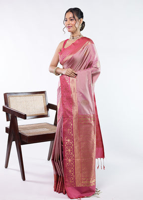 Pink Kanjivaram Silk Saree With Blouse Piece