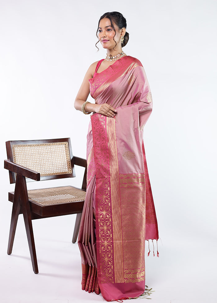 Pink Kanjivaram Silk Saree With Blouse Piece