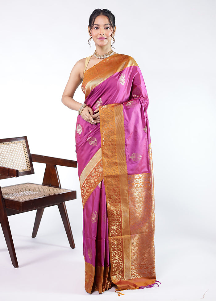 Purple Kanjivaram Silk Saree With Blouse Piece