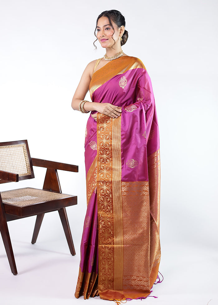 Purple Kanjivaram Silk Saree With Blouse Piece