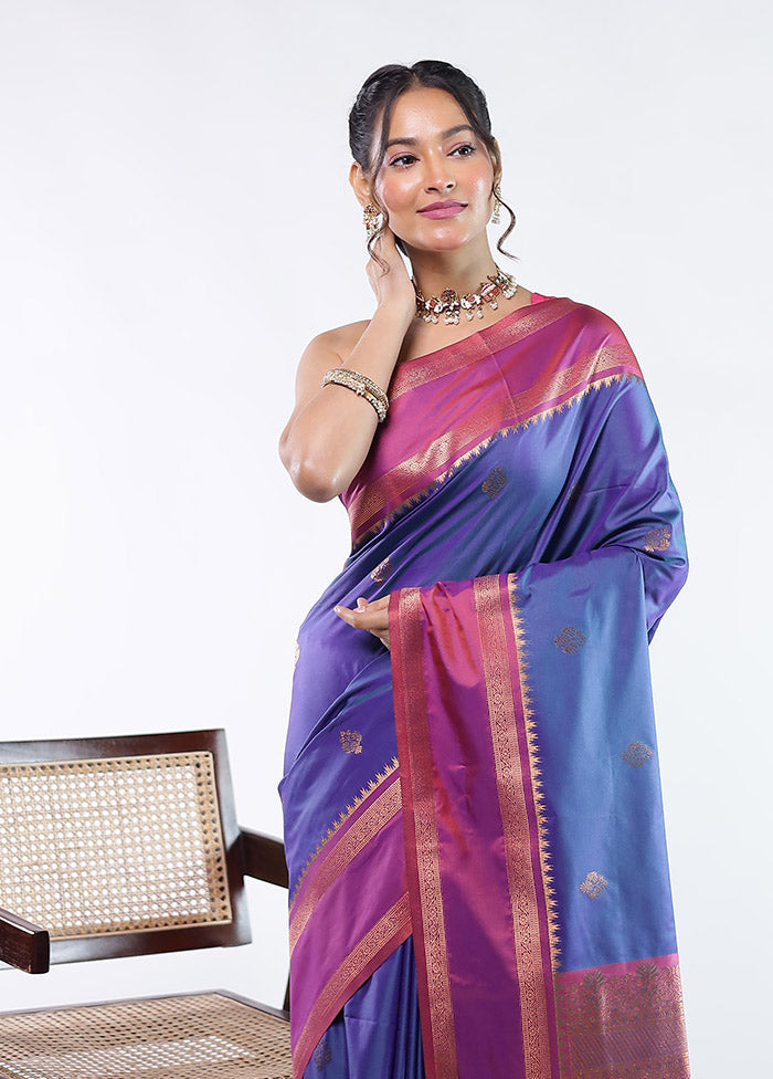 Blue Kanjivaram Silk Saree With Blouse Piece