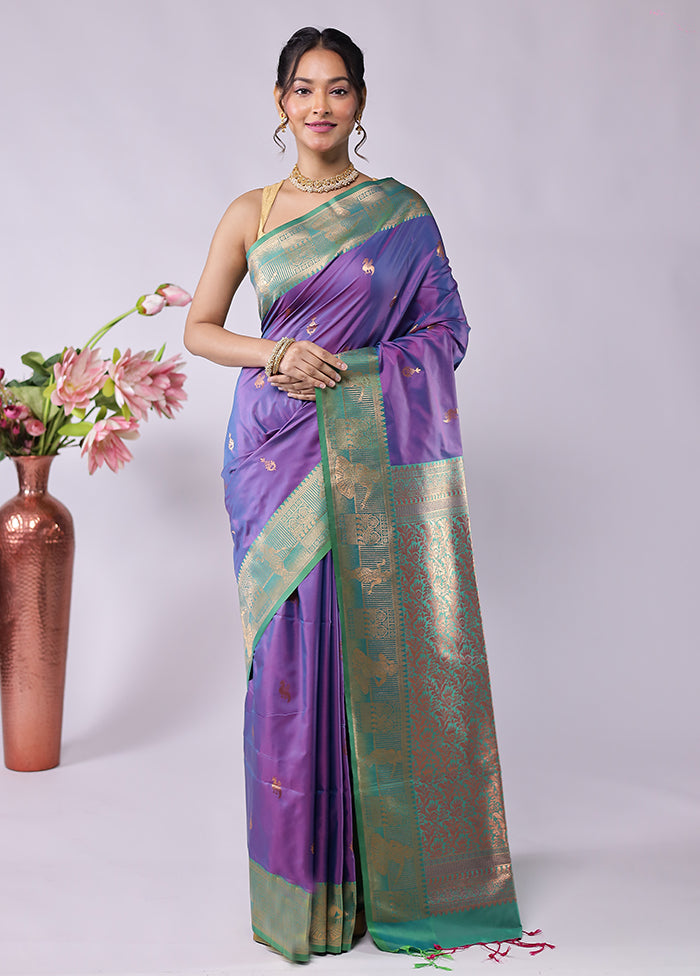 Purple Kanjivaram Silk Saree With Blouse Piece