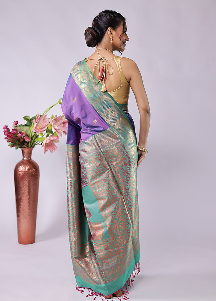 Purple Kanjivaram Silk Saree With Blouse Piece