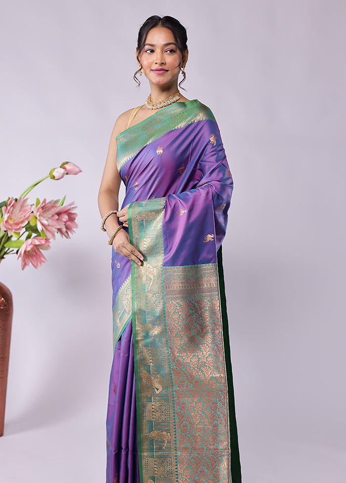 Purple Kanjivaram Silk Saree With Blouse Piece
