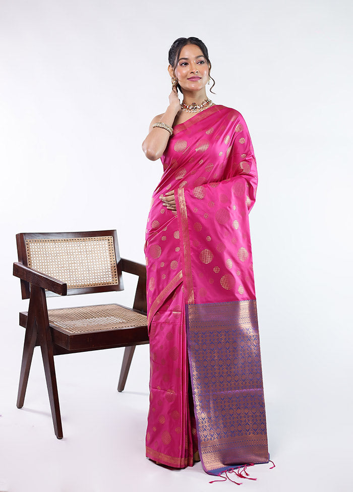 Pink Kanjivaram Silk Saree With Blouse Piece